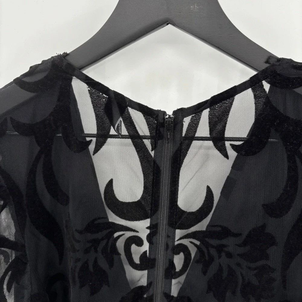 Windsor Black Velvet Burnout Mesh Maxi Dress‎ Short Sleeve V Neck S - Picture 11 of 16